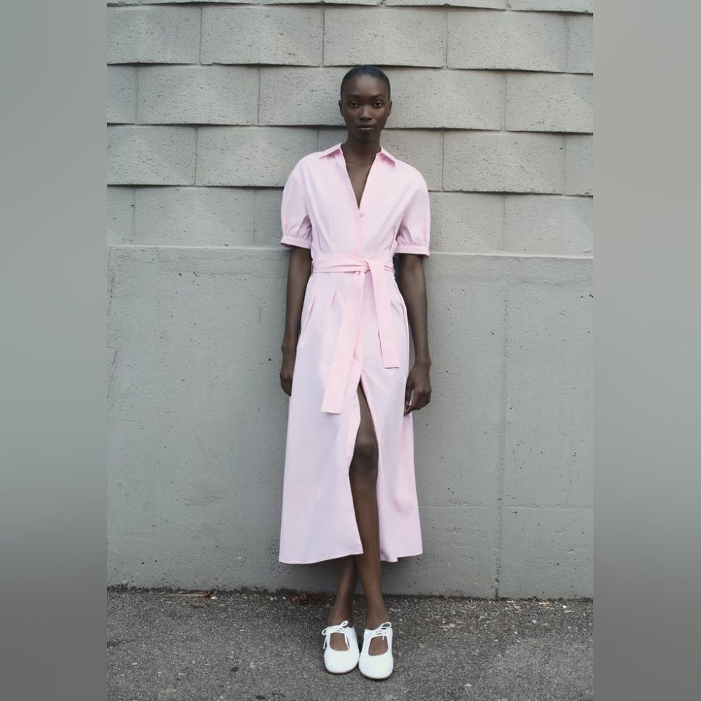 NWT ZARAβPOPLINβSHIRTDRESSβpink - Picture 2 of 13